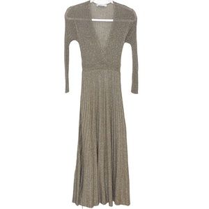 Zara size Small Knit Shimmery Gold Pleated Maxi Dress